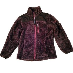 DKNY Girls Size Small Gray and Pink Fuzzy Zip Up Jacket